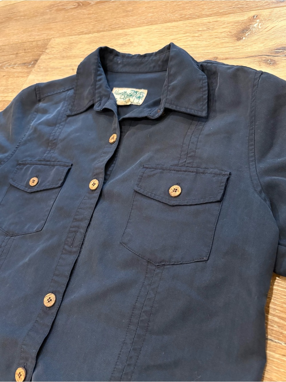 Vintage Womens Havana Jacks Cafe Navy Button-Up Safari Shirt- size Medium